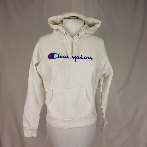 Champion Vintage white reverse weave hooded sweatshirt hoodie script logo small - Picture 5 of 16